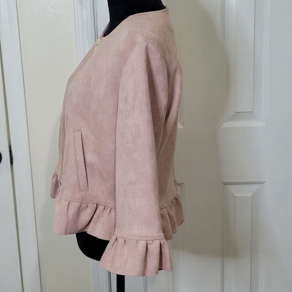 Roz & Ali Women's Ruffle Long Sleeve Blazer Jacket Rose Size Large - Picture 3 of 14